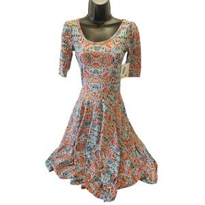 NWT LuLaRoe Nicole Floral‎ Print Fitted Bodice Dress Womens XXS